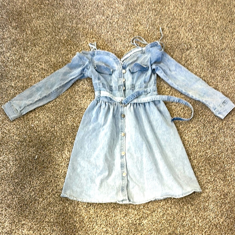 K Jordan Blue Denim Off-Shoulder Dress